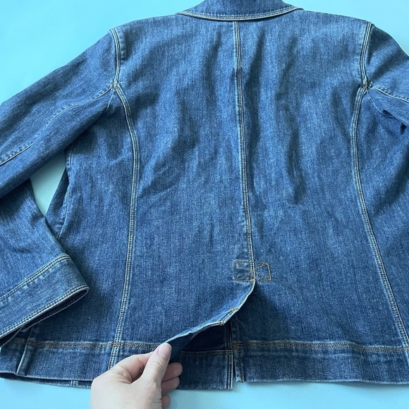 L.L. Bean Women's Denim Utility Chore Jacket Blue Cotton Stretch Petite Medium M - Picture 11 of 12